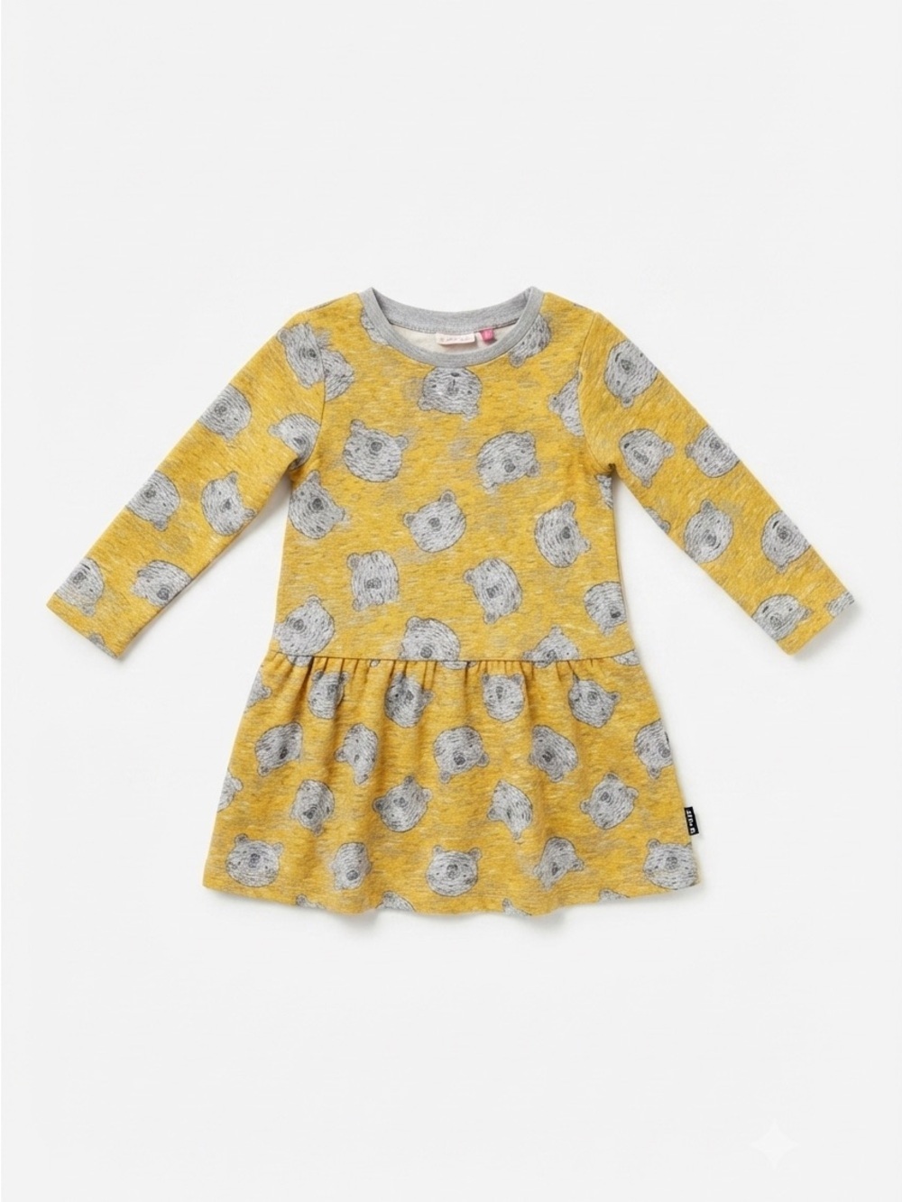 tuc tuc Yellow & Gray Bear Print Long Sleeve Dress - Size 3